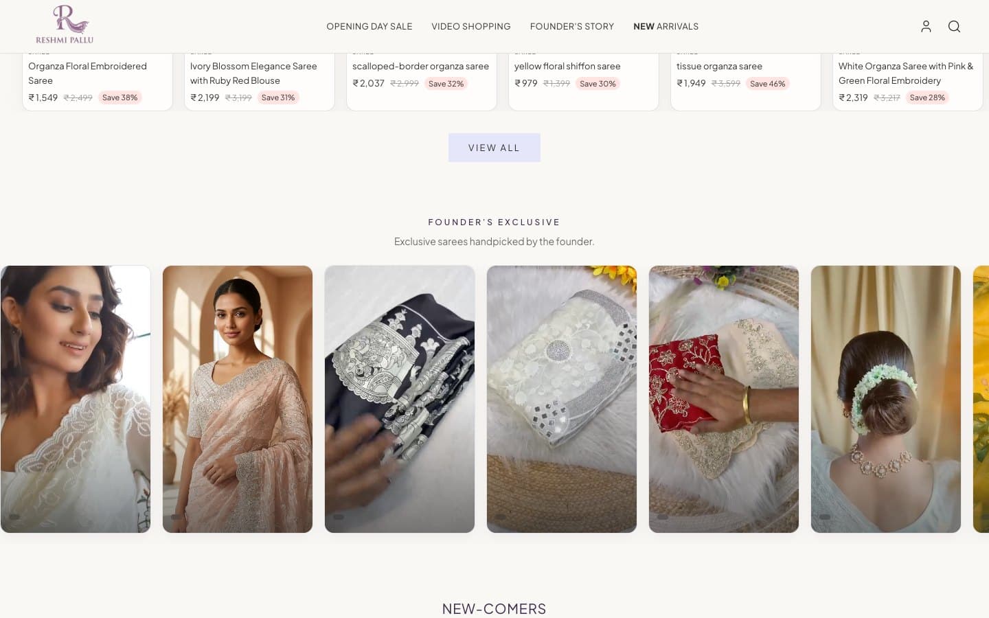 Product cards with sale prices above the founder’s exclusive collection