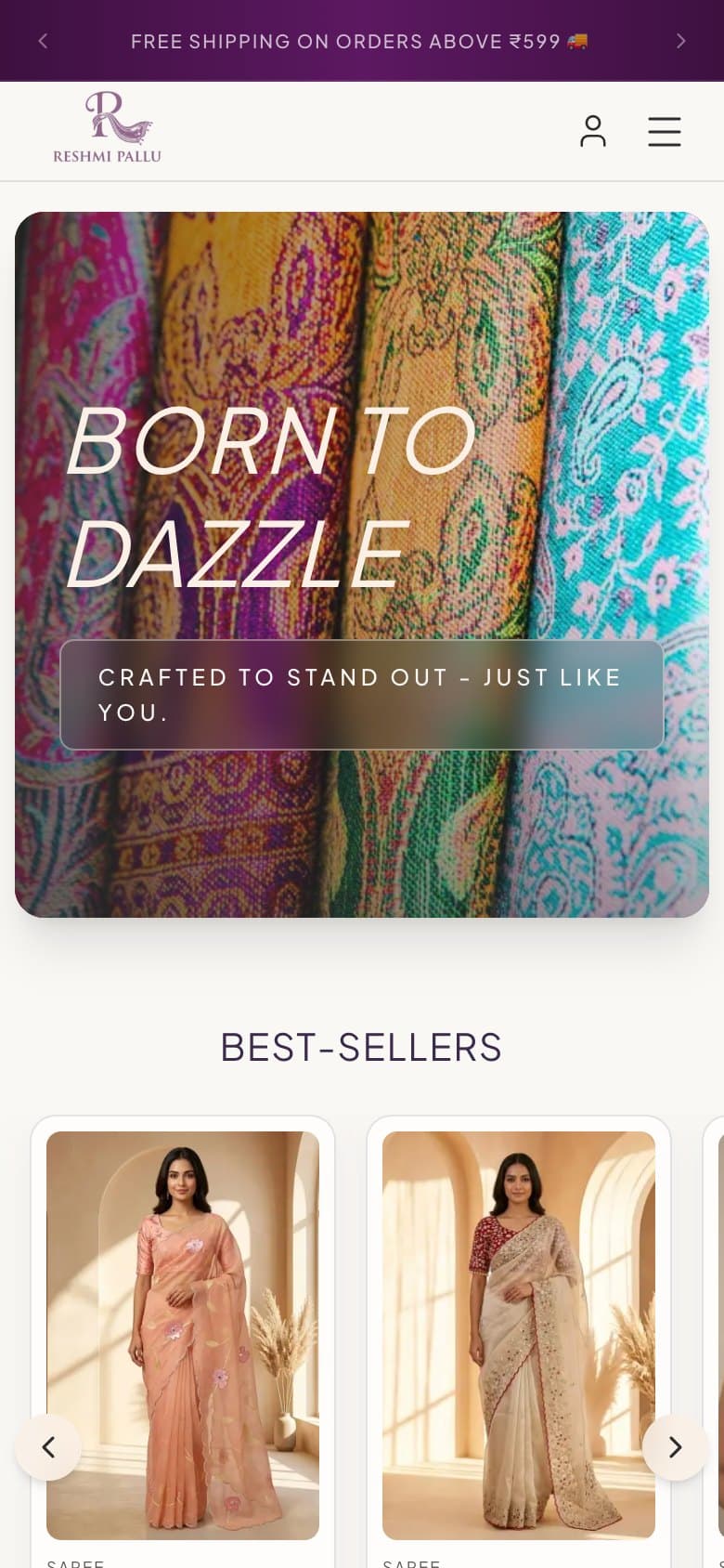 The Reshmi Pallu home page on a phone